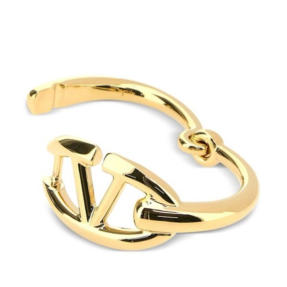 VALENTINO GARAVANI V Logo Gold Tone Moon Bangle Bracelet w BOX Dust Bag & tags. - Picture 3 of 11